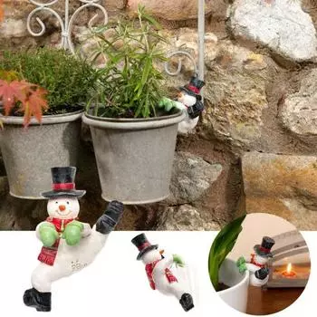 Yousheng Christmas Climbing Santa Claus Figurine Flower Pot Vase Hugger Hanging Snowman Resin Statue Sculpture Indoor Outdoor Garden Decoration Santa Claus