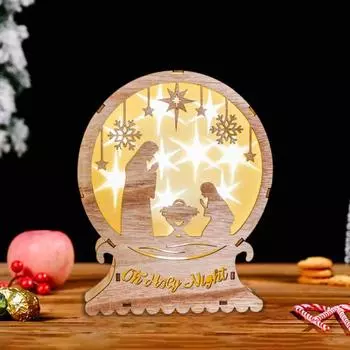 Yousheng Christmas Cutout Nativity Scene Figurine LED Lighted Wooden Religious Christian Ornament Rustic Holy Family Statue for Table Shelf Decoration 2