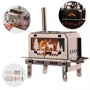 Yousheng Christmas Elk Mini Firewood Sove Heavy Duty Stainless Steel Outdoor Camping Portable Wood Charcoal Cooker Card Card Desktop Decoration серебряный