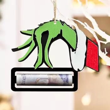 Yousheng Christmas Green Elf Money Holder Xmas Tree Hanging Wooden Santa Hat Green Hair Elf Cash Holder Decoration Holiday Money Gift Pendant A