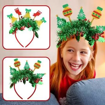 Yousheng Christmas Headband Festive Make-Up Hair Hoop Cartoon Snowmen Reindeer Santa Hats Headband for Photography Christmas Party Accessories H