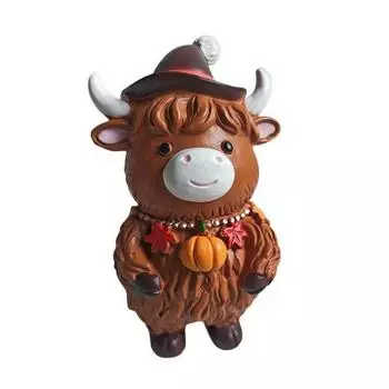 Yousheng Christmas Highland Cattle Statue Thanksgiving Day Pumpkin Highland Cow Figurine Sculpture Home Office Desktop Decoration Ornament C