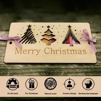 Yousheng Christmas Money Card Wooden Cash Holder Reusable Christmas Cash Holder Card with Ribbon for Santa Money Gift