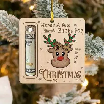 Yousheng Christmas Money Holder Wooden Cartoon Tree Hanging Decoration Cash Holder Xmas Pendant for Party Decor Cash Gifts