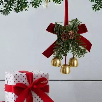 Yousheng Рождественский кулон с бантом, колокольчиком, сосновой шишкой, украшение на Новый год, праздничная настенная ручка для окон и дверей, вечеринки, дома, бары, украшение A