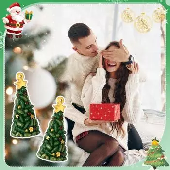 Yousheng Christmas Pickle Ornaments 3D Mini Christmas Tree Shape Figurine Resin Cucumber Stacked Tree Hanging Decoration зелёный