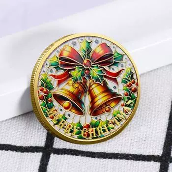 Yousheng Christmas Santa Coins Double-sided Alloy Collectible Coin Colorful Pattern Festive Souvenir Coin for Christmas Eve Boxes New Year Gift H