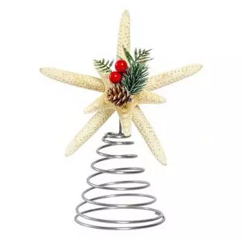 Yousheng Christmas Starfish Tree Topper Coastal Beach Treetop Ornament with Red Berries Pine Cone for Holiday Xmas Home Indoor Outdoor Decor бежевый