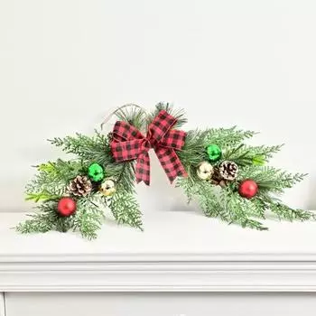 Yousheng Christmas Swag Artificial Teardrop Wreath with Pinecones And Bow Christmas Stairway Swag Decoration for Wall Door Hanging Decor зелёный