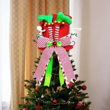 Шляпа для украшения рождественской елки Yousheng, складная верхняя часть, официальная шляпа с полосатыми бантами из лент, украшение на елку для домашней праздничной вечеринки A