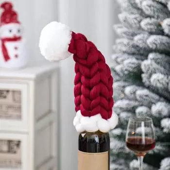 Yousheng Christmas Wine Bottle Hat Mini Knit Santa Hat Wine Bottle Cover Xmas Tree Topper Decoration Holiday Party Favors