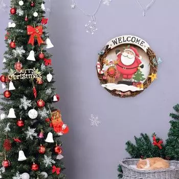 Yousheng Christmas Wreath Santa Snowmen Elk Tree Vine Garland Front Door Hanging Decoration for Holiday Indoor Outdoor Home Decor Santa Claus