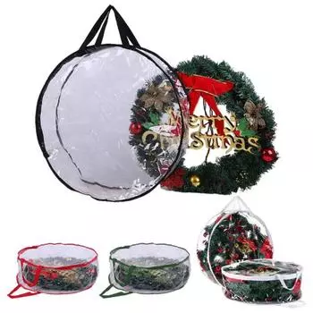 Yousheng Christmas Wreath Storage Bag with Handle Zipper Closure Large Capacity Transparent Garlands Mini Trees Dustproof Organizer S зелёный