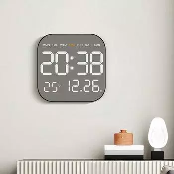 Yousheng цифровые настенные часы с дистанционным управлением, большим дисплеем, многофункциональные 12/24-часовые светодиодные цифровые часы-будильник с температурой A чёрный