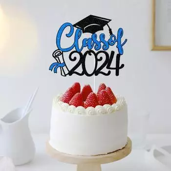 Yousheng Class of 2024 Выпускной торт Топпер Набор Блестящая поздравительная открытка Выпускной подарок Отделка школы Выпускник Вечеринка Декор C