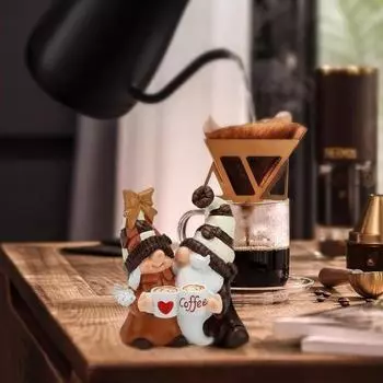 Yousheng Coffee Couple Gnome Фигурка смоляной статуэтки гнома Безликий эльф Скульптура Рождество Домашний Офис Кафе Кофейня Бар Украшение Рабочего Стола Орнамент кофейный