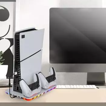 Yousheng Cooling Fan Dual Controller Charge Dock Высокая эффективность охлаждения Динамическая RGB-подсветка Регулируемая охлаждающая станция для PS5 белый
