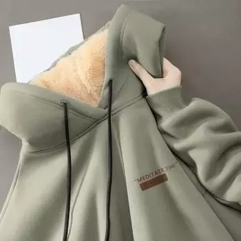 Yousheng Couple Winter Hoodie с флисовой подкладкой, утеплитель, капюшон, однотонный, со шнурком и эластичными манжетами, для женщин и мужчин, осень-зима M чёрный