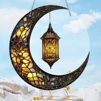 Yousheng Crescent Moon Suncatcher 2D окрашенный акриловый ловец солнца красочный настенный орнамент для дома, крыльца, сада, балкона
