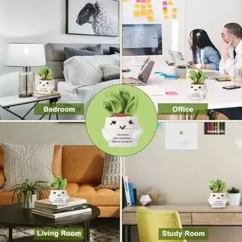 Yousheng Crocheted Doll Cactus Succulent Doll with Cheer-up Card Tabletop Ornament Positive Crochet Figurine for Home Office Decor белый