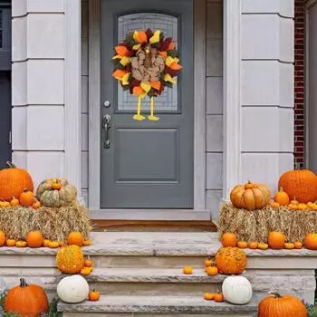 Yousheng День благодарения украшения двери индейка венок декор ручной работы осенний День благодарения вешалка для двери деревенский входная дверь подвесной знак A