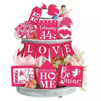 Yousheng День святого Валентина многоярусный поднос декоративный элемент в виде сердца гнома грузовик деревенский деревянный знак фермерский поднос украшение для дома спальня стол декор красный