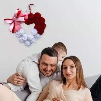 Yousheng День святого Валентина Венок Плюшевый Помпон Сердце Украшение для входной двери Романтическое Пушистое Любовное Сердце Украшение для Свадьбы Домашний Декор A