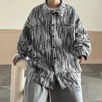 Yousheng Denim Coat Lapels Long Sleeves Chest Pockets Tie-Dye Pattern Shirt Style Jacket Loose Fit Men Outwear Streetwear XXL красный