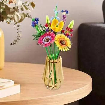 Yousheng деревянная головоломка ваза для цветов с держателем стебля прочный DIY строительный блок цветочный букет дисплей стенд украшение для домашнего офиса рабочего стола B
