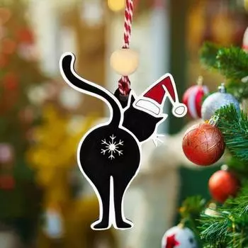 Yousheng Деревянная кошачья задница подвесное украшение двухслойная кошачья задница рождественская елка подвесное украшение праздничная вечеринка окно подвеска в виде булочек с животными подвеска