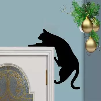 Yousheng Деревянный Черный Кот Дверной Уголок Украшение Фермерский Дом Деревянный Силуэт Котенка Знак Дверной Рамы Передняя Дверь Кромка Верхнее Украшение Сидящего Сидящего F
