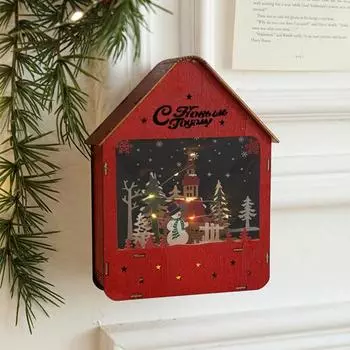 Yousheng Деревянный Рождественский Ночник Светодиодный Зимний Снежный Декор Настольная Лампа На Батарейках Рождественская Настольная Лампа Для Домашнего Декора Спальни B