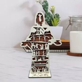 Yousheng Деревянный вертеп Украшение для деревенского фермерского дома Пасхальная история Настольное украшение для домашнего офиса Винтажный знак с изображением Иисуса на столе Подарок на праздник A