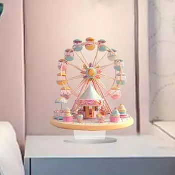 Yousheng Dessert Ferris Wheel Decoration 2D Flat Acrylic Decoration with Base Non-3D Desktop Ferris Wheel Decoration for Desk Book shelf Bed Table