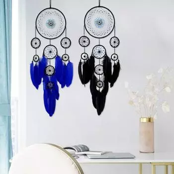 Yousheng Devil Eye Feather Dream Catcher Home Office Living Room Bedroom Wall Art Handmade Hanging Dreamcatcher Decoration Ornate Cuestion синий