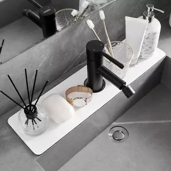 Диатомитовый коврик для крана Yousheng, многофункциональный коврик для защиты от брызг раковины, быстросохнущий водопоглощающий каменный поднос для кухни, ванной комнаты, организации S белый