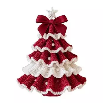 Yousheng DIY Crochet Christmas Tree Kit Small Xmas Tree Craft Kit with Bow And Faux Pearl Handmade Holiday Decoration for Beginners