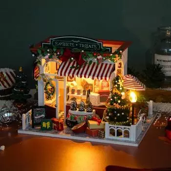 Yousheng DIY Mini Dessert House Kit со светодиодной подсветкой, крошечные сладости, модель дома для детей и взрослых, обучающая ручная работа, 3D-головоломка, украшение кукольного домика A