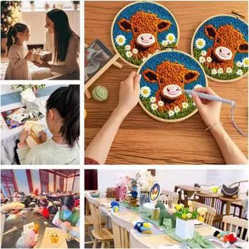 Yousheng DIY Punch Embroidery Kit Highland Cow Punch Needle Kit Punch Needle Embroidery Starter Craft Set for Adults And Children Festival Gift A