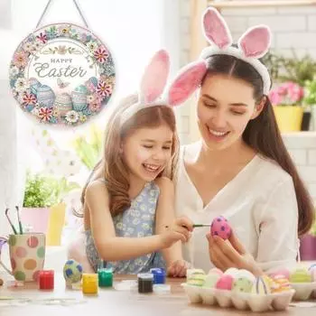 Yousheng DIY Rhinestone Art Pendant Acrylic Double-Sided Easter Egg Hanging Ornament Faux Diamond Ornament for Home Office Walls Doors Decor