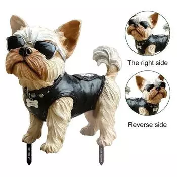 Yousheng Dog Garden Stake Puppy in Vest Sunglasses Outdoor Decor Stake Yard Art Dog Sign Decoration for Patio Lawn Flower Bed Little Dog