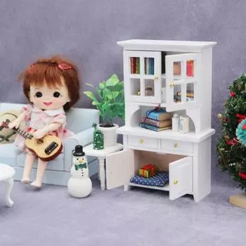 Yousheng Doll House Bookcase Миниатюрный имитационный книжный шкаф с ящиками Многоярусный мини-деревянный книжный шкаф для 1 человека:Кукольный домик 12 масштаба
