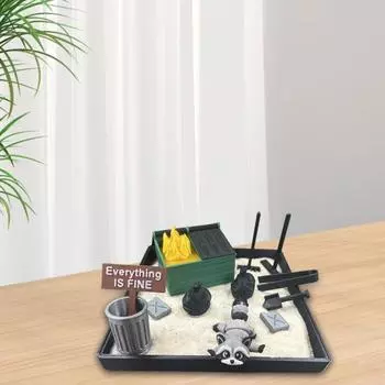 Yousheng Dumpster Flame Zen Garden Настольная игрушка Raccoon Sand Garden Fidget Toy Миниатюрная песочница Zen Garden для детей и взрослых, снятие стресса A