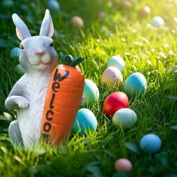 Yousheng Easter Bunny Ornament Resin Rabbit Figurine Welcome Bunny Statue with Carrot for Patio Yard Lawn Outdoor Art Decor Rabbit
