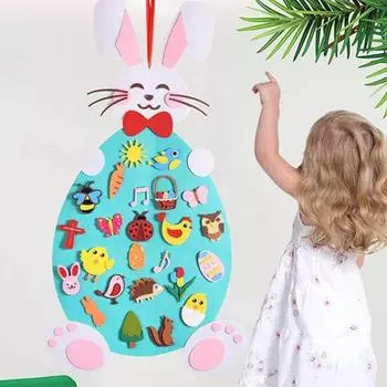 Yousheng Easter DIY Felt Rabbit Set Подвесной набор для поделок из фетра с кроликом и съемным украшением в виде цыпленка, бабочки, цветов, настенная настольная игра из фетра для малышей