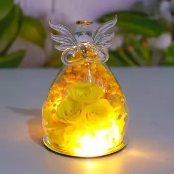 Yousheng Eternal Roses in Angel Glass Cover Настольные консервированные цветы Angel Preserved Roses Рождественские подарки для мамы, бабушки, жены светло-синий