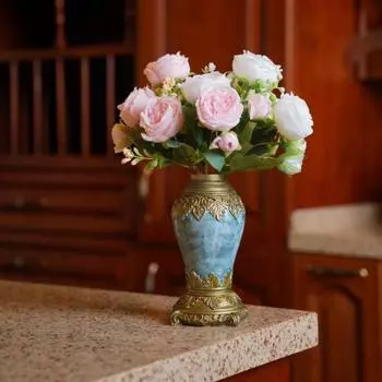 Yousheng Европейская винтажная резная ваза для цветов из смолы, держатель для цветочных растений, контейнер для домашнего офиса, центральный элемент, декоративная ваза, орнамент белый