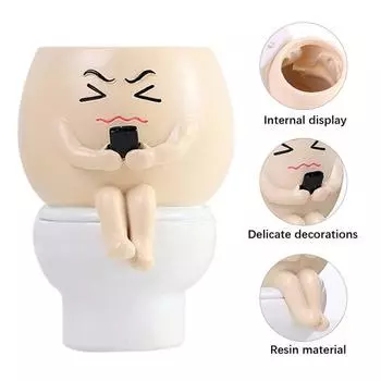 Yousheng Face Planter Pot Resin Buddy on Toilet Flowerpot Desktop Decor Succulent Planter для домашнего офиса, комнатных растений, подарков любителям растений белый