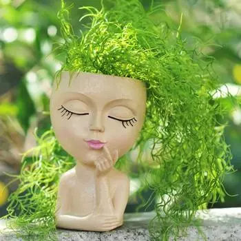 Yousheng Face Planter Pot с дренажным отверстием, смоляная 3D женская голова, статуэтка, цветочный горшок, комнатные растения, контейнер для уличных растений, украшение для дома, балкона, сада хаки