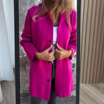 Yousheng осень-зима женское пальто с капюшоном на пуговицах однотонное толстое карманное свободное пальто средней длины для отдыха на природе путешествия шоппинг свидания пальто M красный